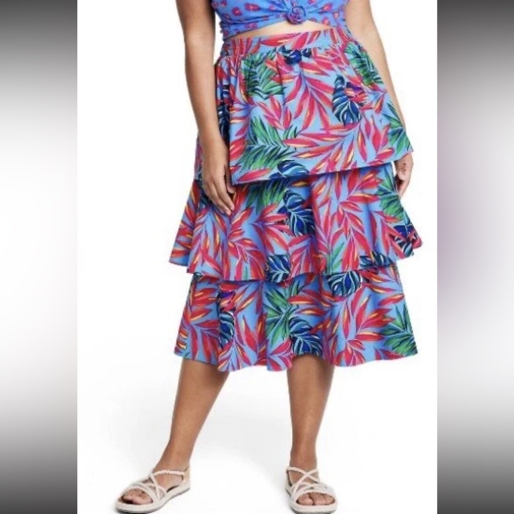 Tabitha Brown x Target Tropical Print Tiered Midi Skirt Medium NWOT